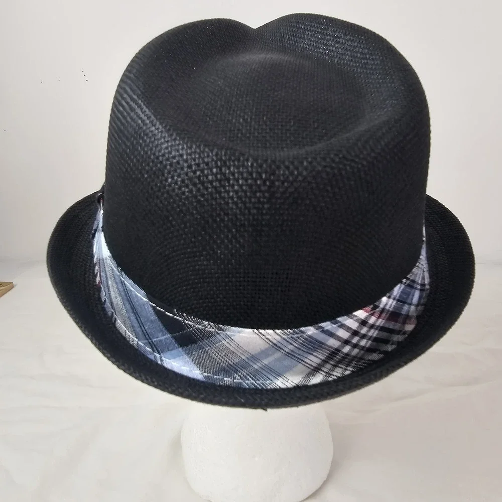Retro7 Mens Black Fedora Hat Black Size M/L Straw Retro